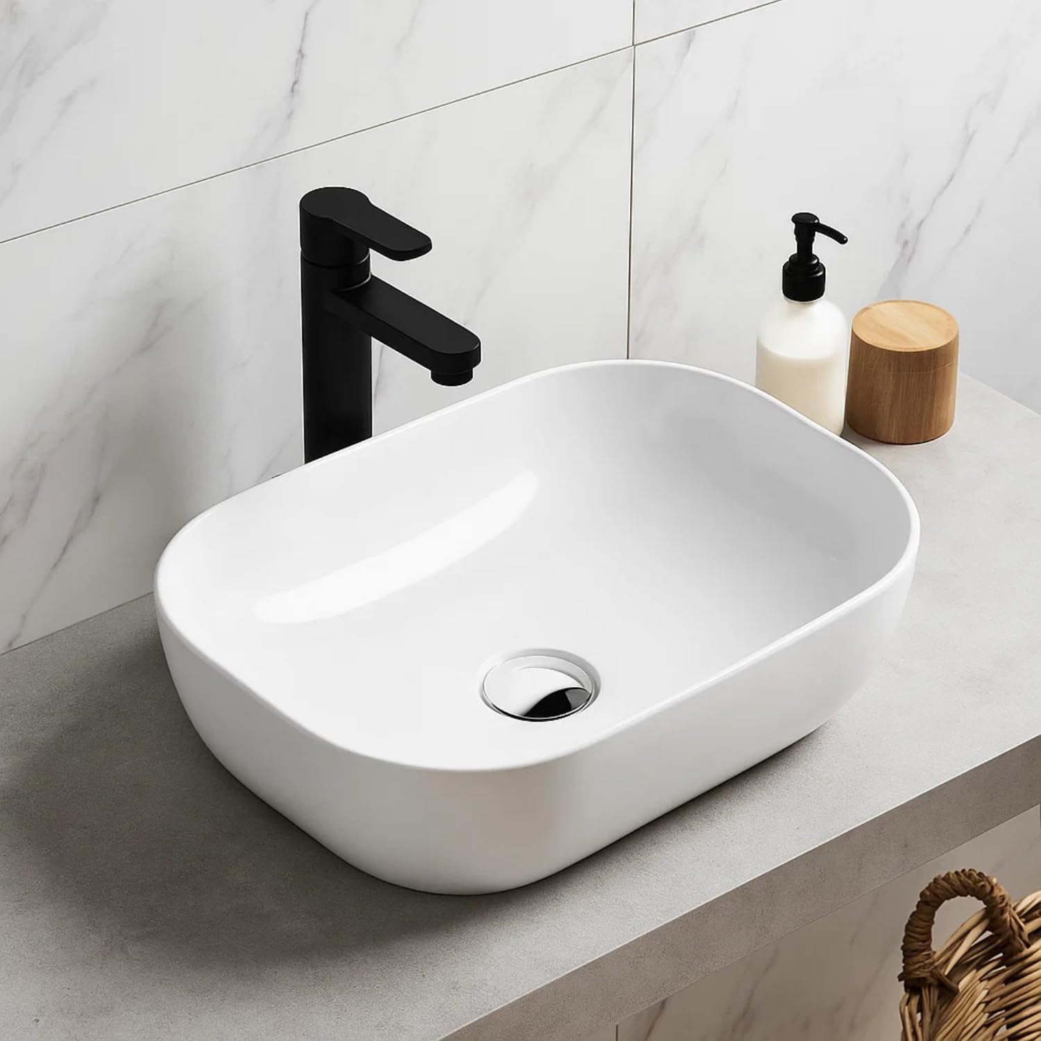 Designer Ceramic Table Top Wash Basin for Bathroom | Modern Countertop Sink Bowl for Wash Area & Vanity | Oval Shape White Ceramic Wash Basin – 18x13x5 Inch