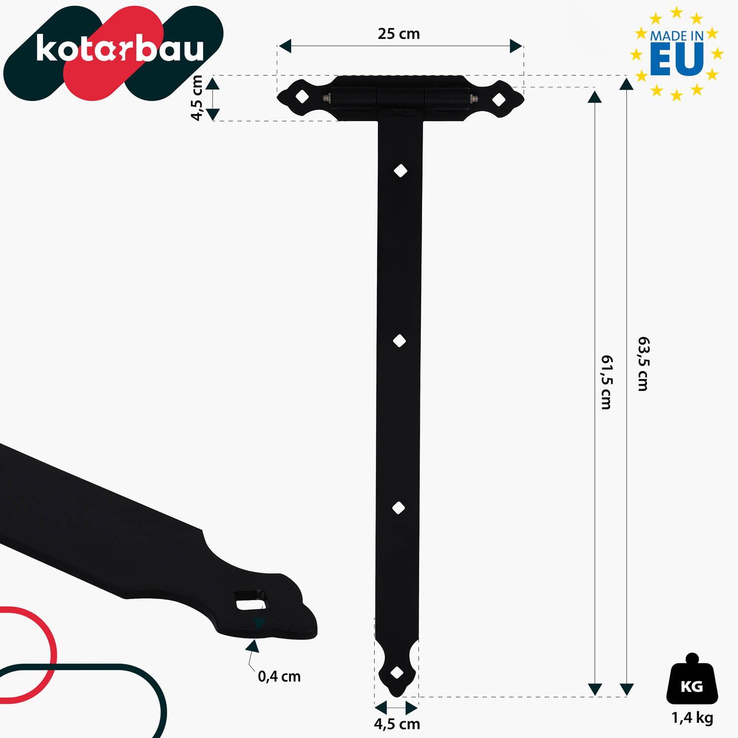 Kit 2 Cerniere Per Porta M16x100 Mm Con Cuscinetti A Sfera E Ingrassatori, Kotarbau, Nero
