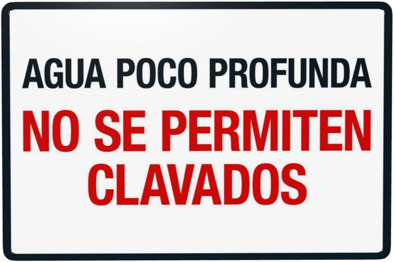 Shallow Water No Diving Spanish Rust Free Aluminum Sign - Pool Safety Retro Decor with Pre-Drilled Holes for Home/Business Pool - 12x16 Inch​