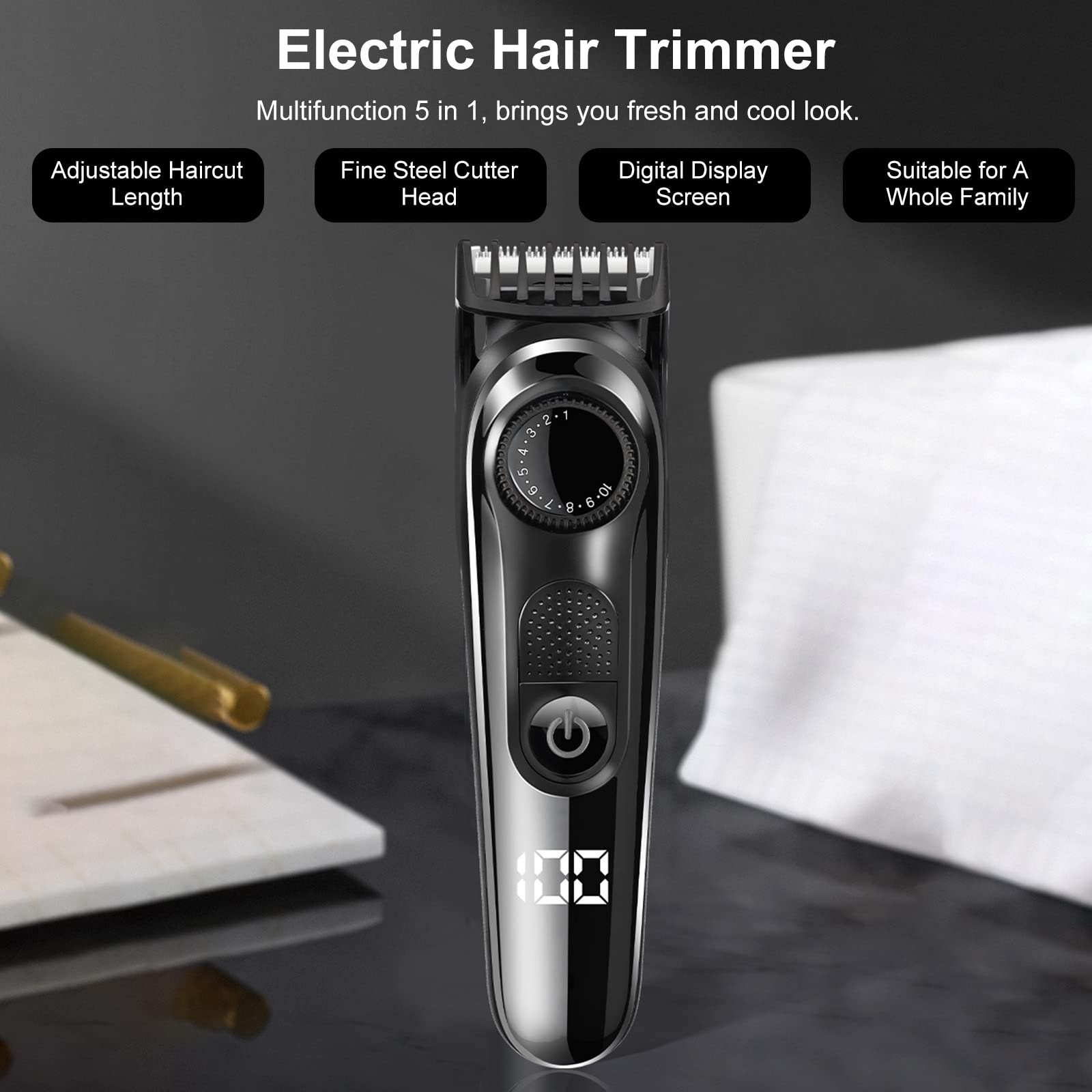 Clippers And Trimmers Set, Plastics and Stainless Steel Black Beard Trimmer Mustache Trimmer Beard Trimmer For Men with our 5 in 1 Hair Trimming Machine for trimming hair on variou