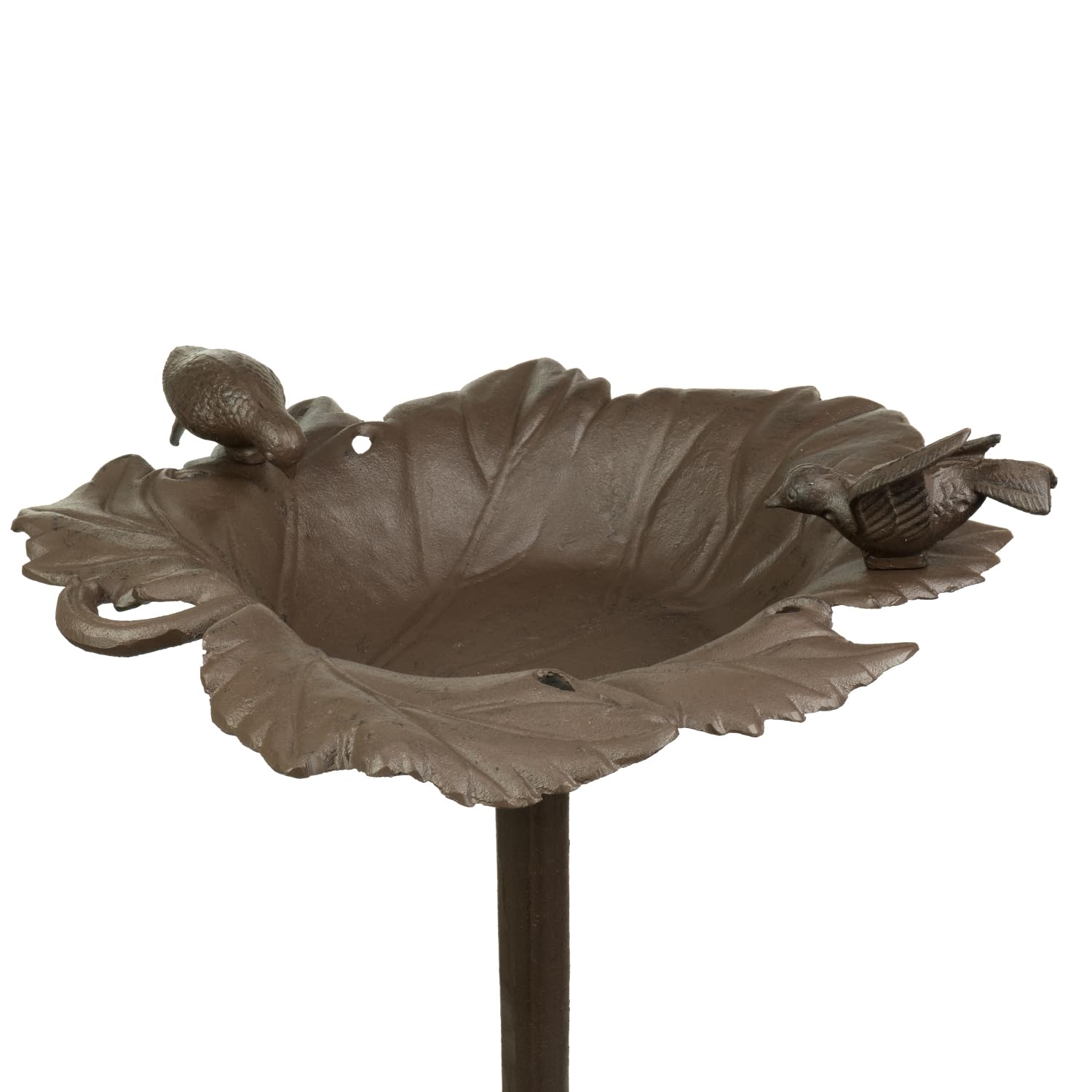 Moritz Vogeltränke 77 cm hoch braun Gusseisen Massive Wildvogeltränke für Garten Blattform Vogelbad mit Ständer antikes Design