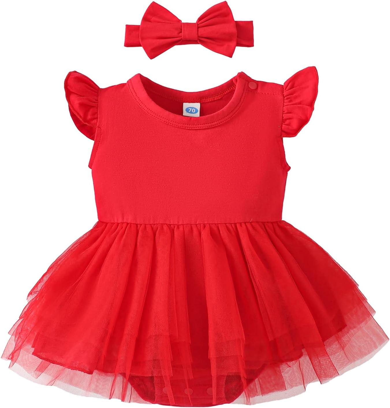 [WAHALAA] Infant Tulle Dress Baby Girl Ruffle Sleeve Romper Dress