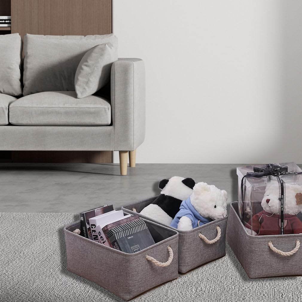 June Tech Fabric Grey Storage Boxes with Handles - Small Canvas Storage Basket for Cupboards Shelves, Toys, Clothes, Office - Image 3