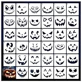 Small Halloween Pumpkin Face Stencils, Plastic Reusable Halloween Paint Pumpkin Stencils for Painting on Wood Pumpkin Carving DIY Crafts Walls Art Halloween Decoration (35 face 3in)