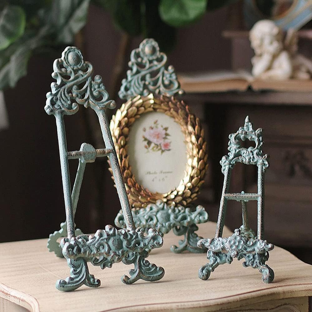 Vintage Cast Iron Cook Book Stand,Distressed Book Stand,Picture Frame Stand, Plaque Stand, Cook Book Stand,Blue (Large)