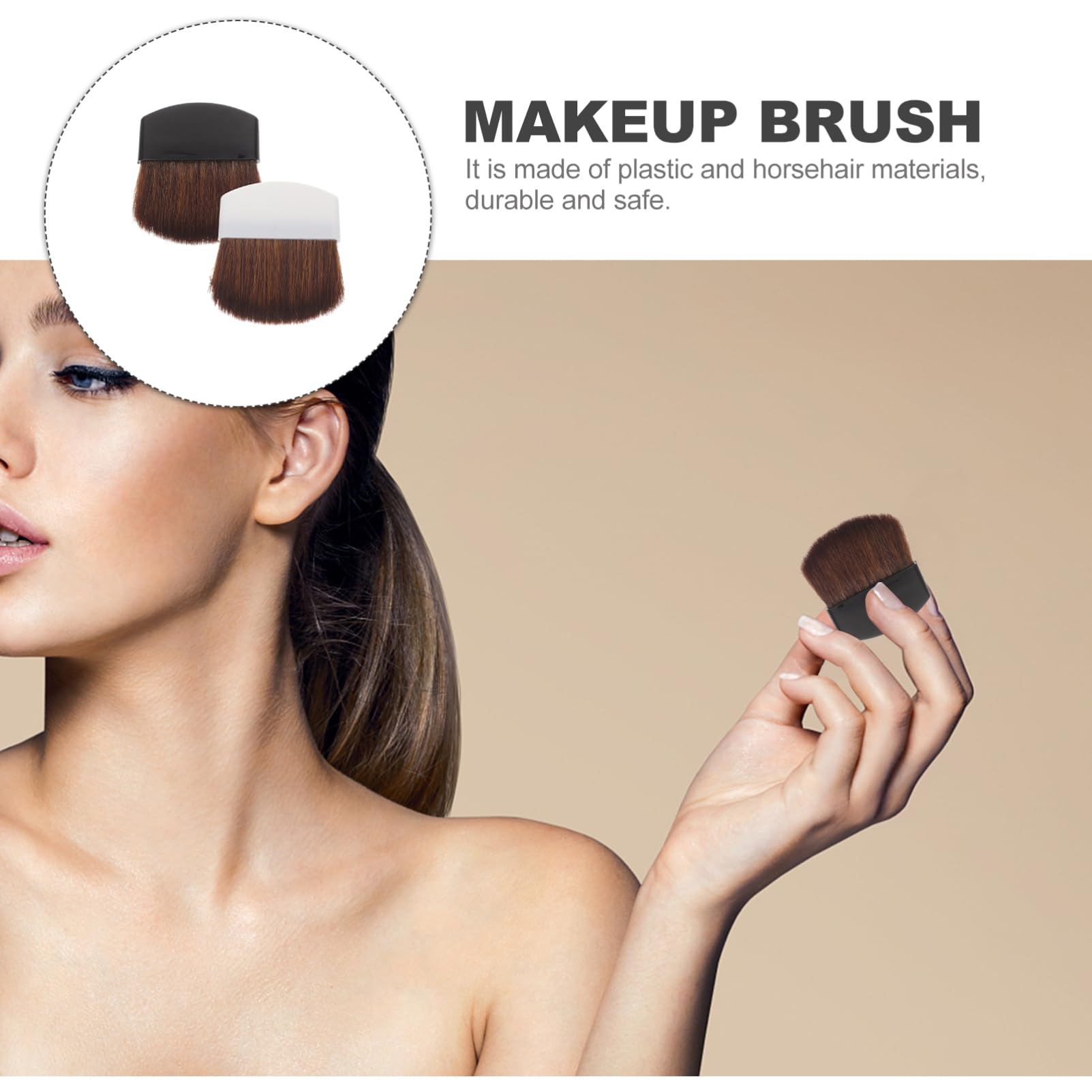 Pennelli per Blush Professionali Portatili 2 Pezzi Setole Dense in Crine di Cavallo, Manico in Plastica Bianco e Nero, per Trucco Viso e Polvere