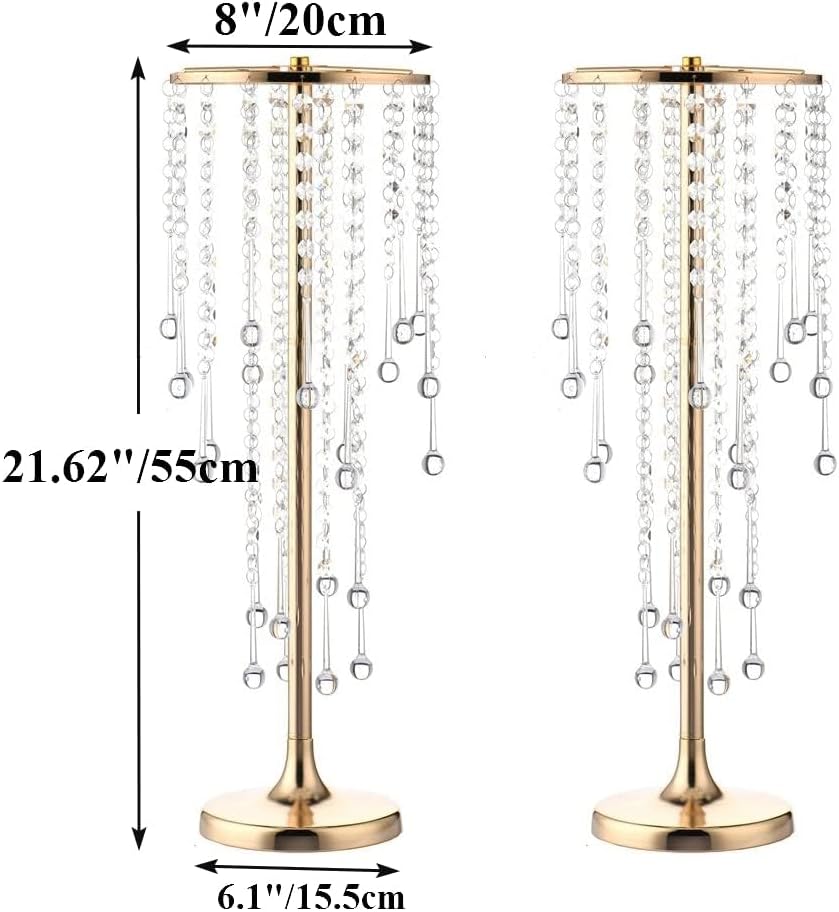 21.6in Gold Wedding Centerpieces for Table, 2Pcs Tall Vases Wedding Centerpieces with Sparkling Crystal Beads, Metal Flower Stand for Wedding Reception Party Events Home Decor