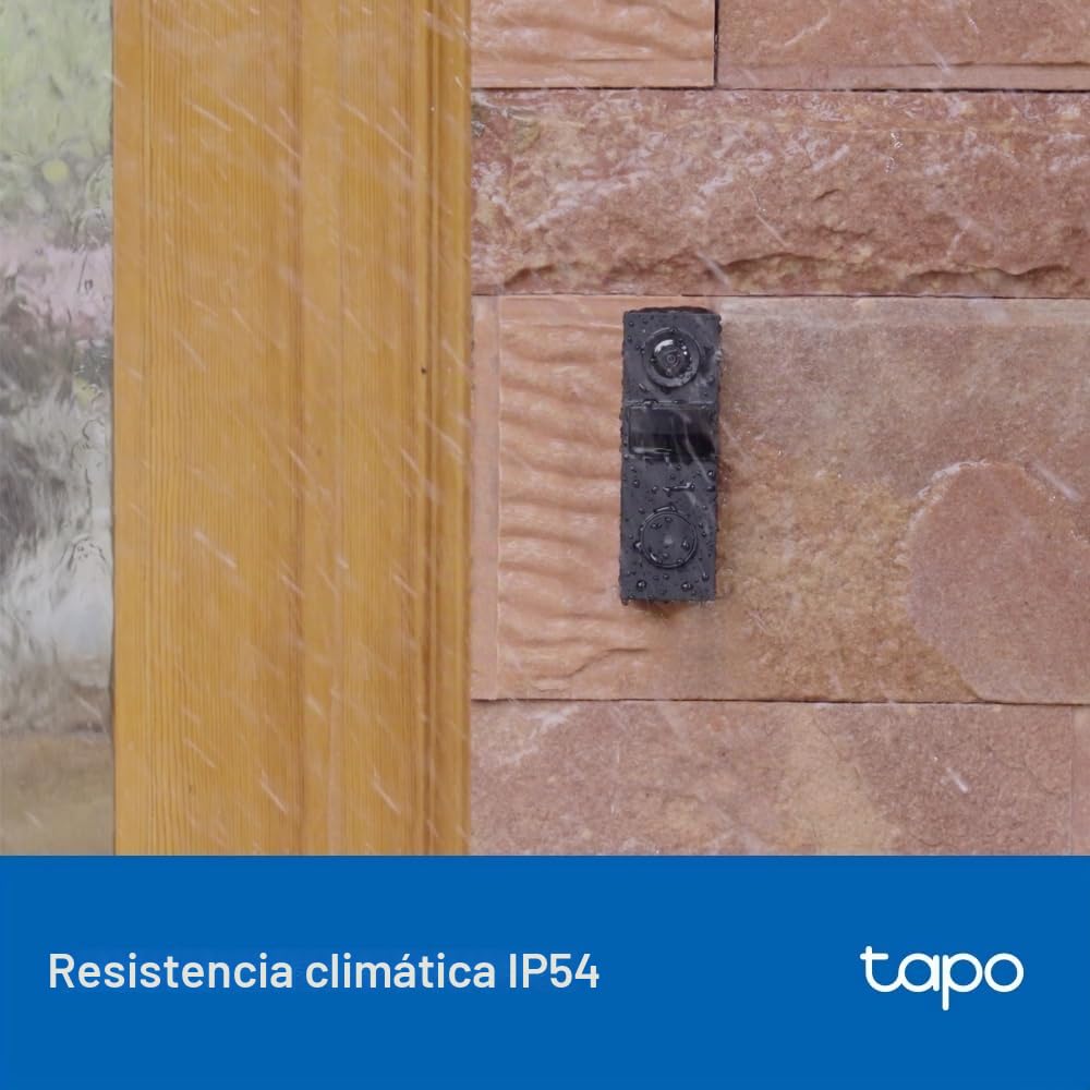 Tapo D205 Videoportero 2K 3 MP, Campo de visión 160°, detección AI, IP54, Llamada al Timbre, Alta duración de la batería de 5200 mAh, Carga rápida, Puerto USB-C, Compatible con Panel Solar