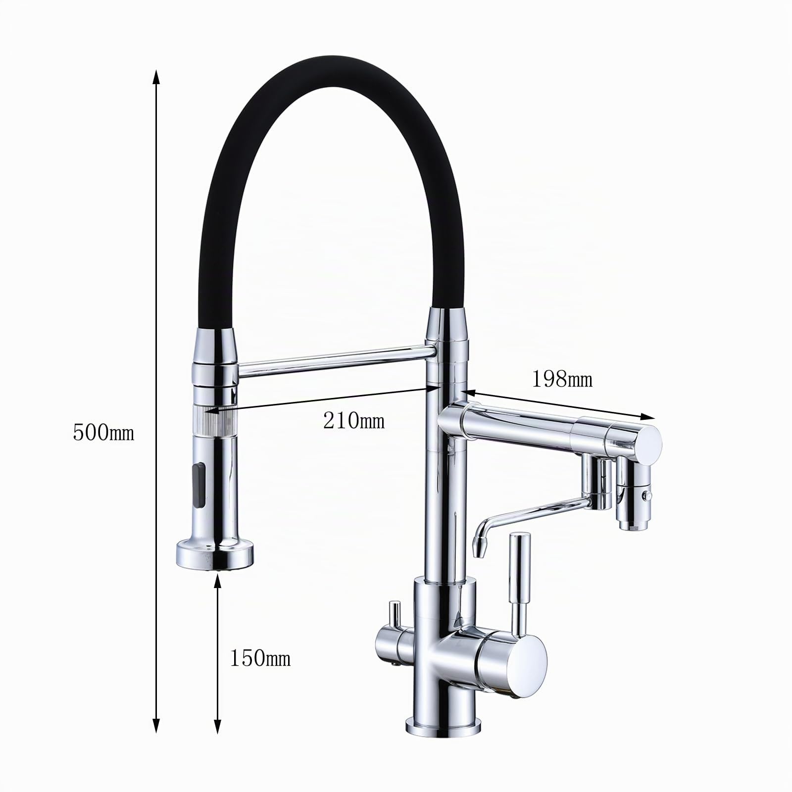 Grifo Cocina 3 Vias Osmosis Extraible Latón-Cromado + Tubo Negro