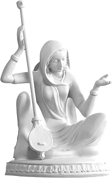 SrI Krishna CULTURE-Meera Bai Sitting Statue Playing Veena Sitar-Height-7 Inches-White-Resin