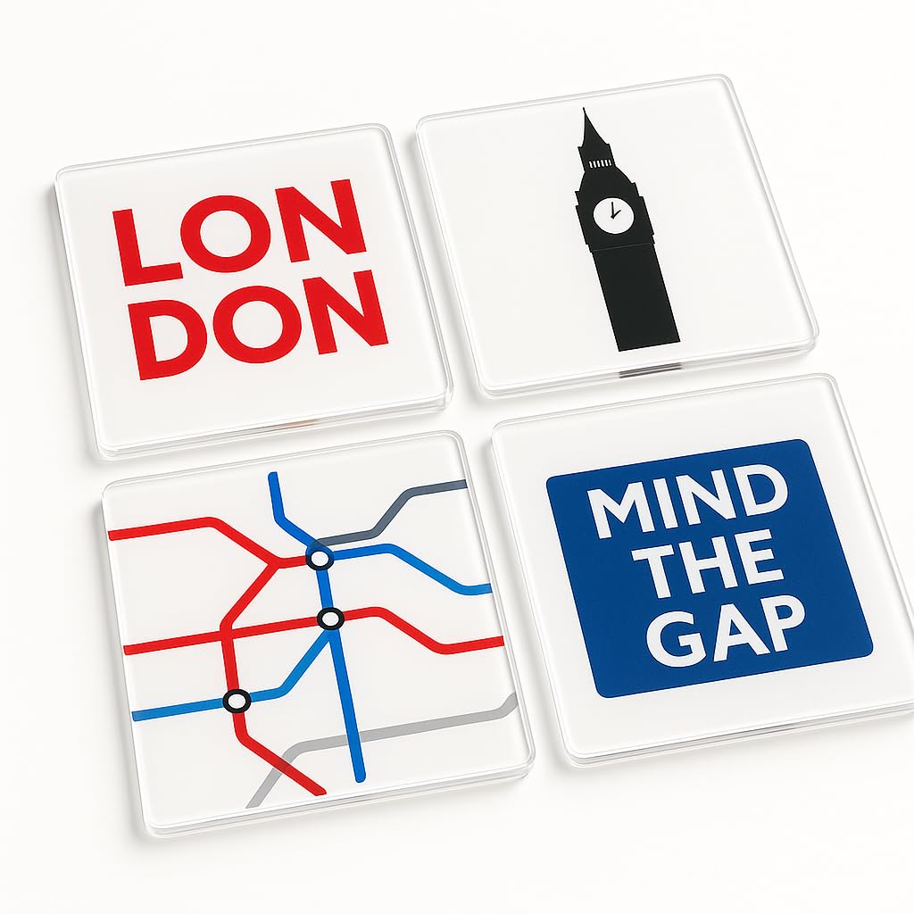 The Plum Penguin London Acrylic Coaster Gift Set Of 4 With Vibe Designs - Urban Echoes Home Decor Adventure For Travel Enthusiasts