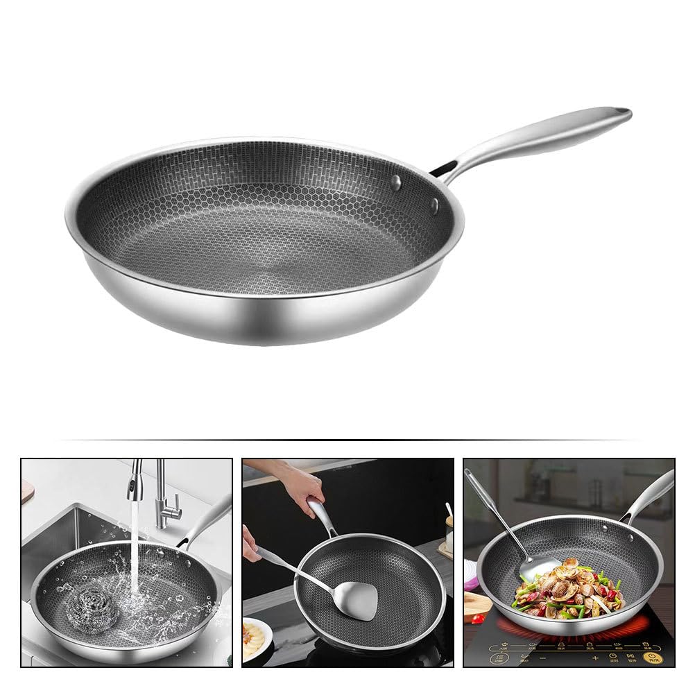 BESPORTBLE Padella Fondo Piatto Acciaio Inossidabile in Uova e Rivestimento Antiaderente una Distribuzione Uniforme del Calore Cucine Domestiche
