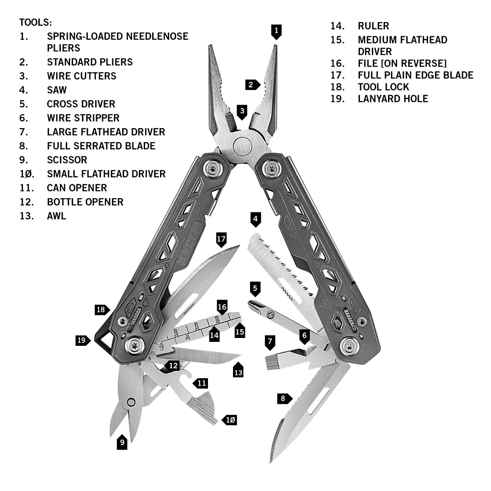 Gerber Pince multifonctions Truss avec étui de protection, 17 outils en 1, Noir, 30-001546