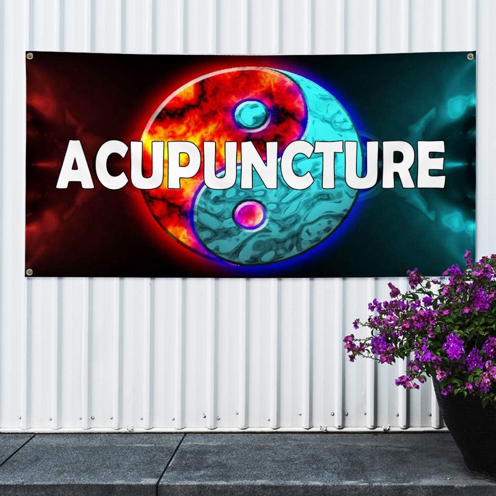 Vinyl Banner Sign Acupuncture with Image Health Care Marketing Advertising Blue - 24inx60in, 4 Grommets, One Banner