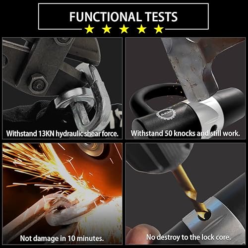 Miniatura 2 de AKM Cerradura de motocicleta de 10 pies  118.1 in x 0.394 in de grosor, antirrobo, resistente, con 4 llaves de seguridad de 0.630 in, bloqueo de