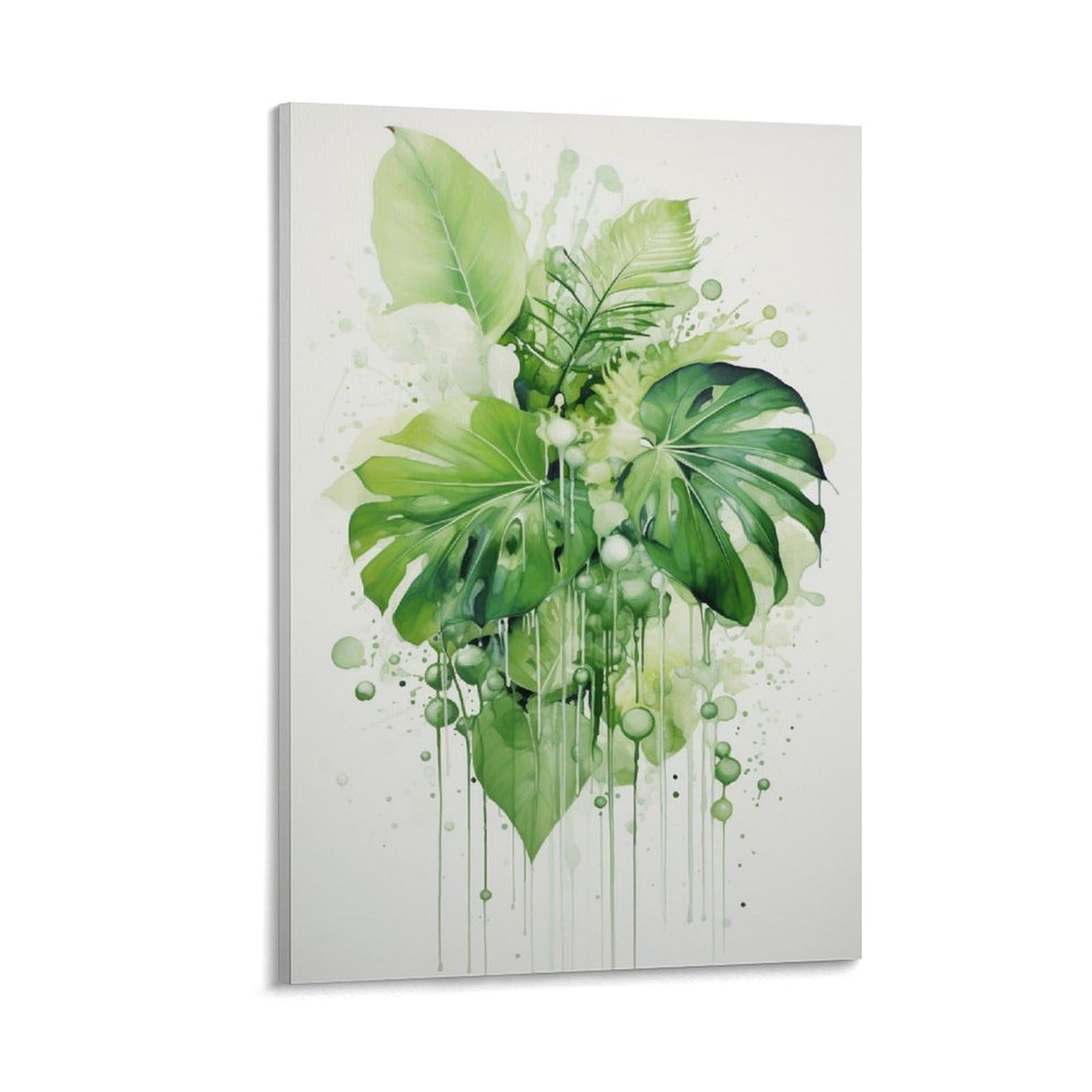 GMUKIFFY Watercolor Leaves Painting on Canvas Wall Art Abstract Plant Painting Pictures Stretched And Framed Canvas Prints Artwork for Home Decorations Ready to Hang Wall Decor 20x30inch(50x75cm)