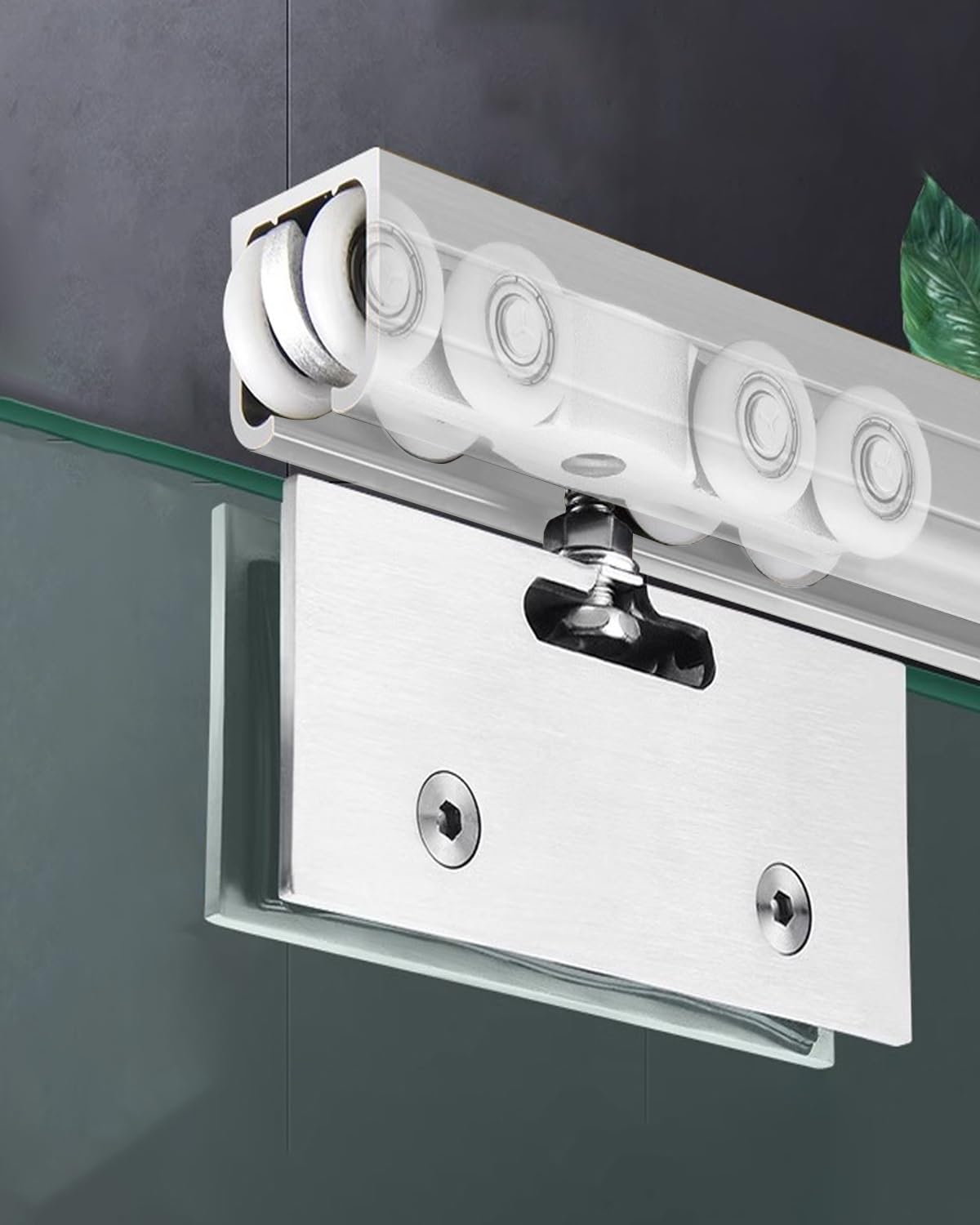 Kit de rieles para Puertas corredizas de Vidrio de 60 Pulgadas - Herrajes de derivación para Montaje en Pared con Juego de poleas de Rodillos de Aluminio para Puertas empotradas - Fácil inst