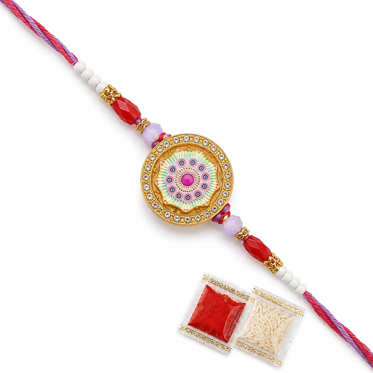 Celebrations Premium Rakhi for Brother with Roli Chawal | Designer Crystal Studded for Bhai | Handmade Raksha Bandhan | Traditional Gift for Brother (Pack of 1) (RAKHI_2)-image-32