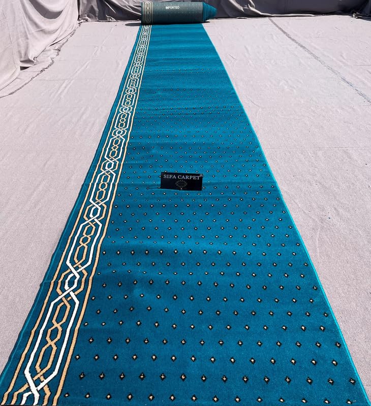 Image of Sifa Carpet Luxury Anti Skid Acrylic Zanamaj Prayer Carpet Rolls for Masjid and Gallery(Super /Blue 4x50 Feet)