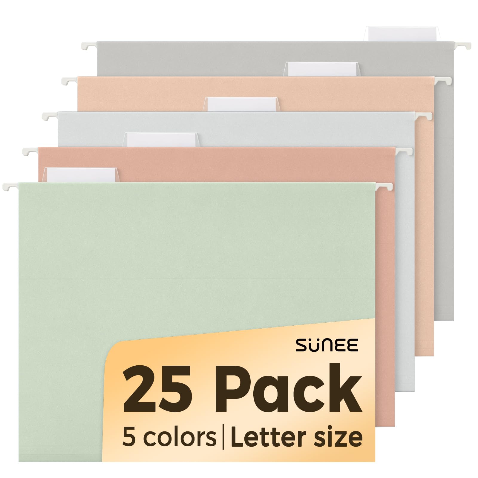 SUNEE 25 Count Hanging File Folders, Pastel Colors, Hanging File Folders Letter Size, Hanging Folders with 1/5-cut Tabs, Designed for Bulky Files, Filing Cabinets, Medical Charts