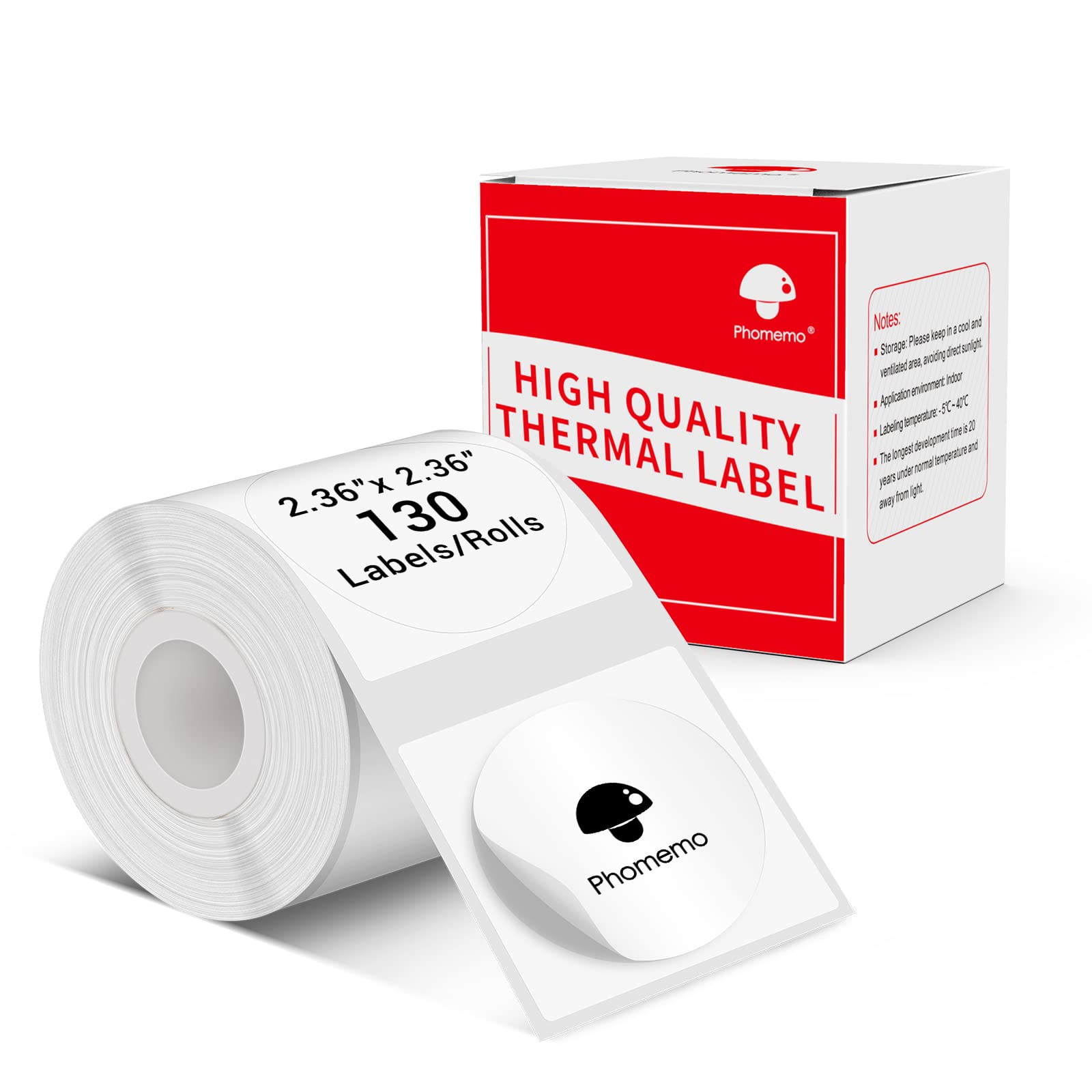 Phomemo Sticker Circle Labels- 2.36"x 2.36"(60x60mm) Thermal Label for M221/M220/M200, for Barcode/Address/Mailing/Logo/Business/Home Tag, Black on