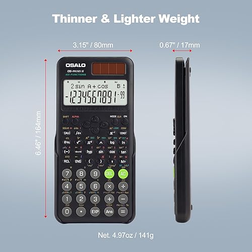 Miniatura 4 de OSALO Calculadora científica 401 Función Pantalla de 10+2 dígitos Calculadoras de batería solar Estadísticas de fracciones Integral para estudiantes