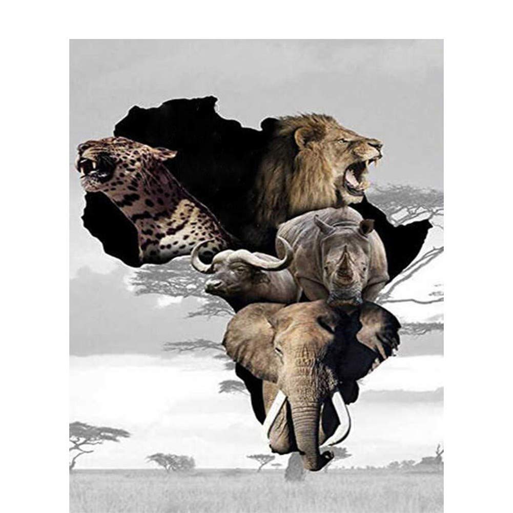 Kit peinture diamant 5D éléphant léopard 70x90cm broderie strass grand format