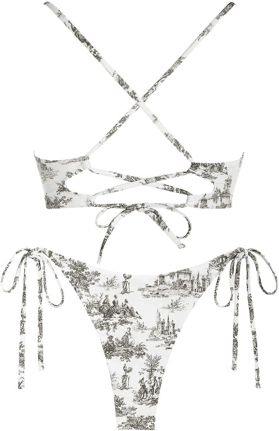 ZAFUL レディース フローラルプリント ビキニセット 三角形 ストリング水着 タイダイ ハイカット ツーピース水着