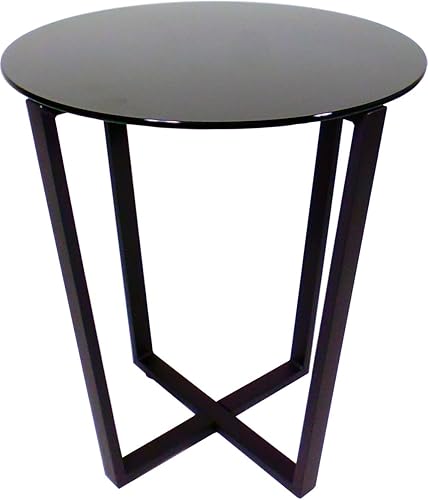 Mango Steam Mesa auxiliar redonda de cristal de metro para sala de estar y comedor, parte superior negrabase negra