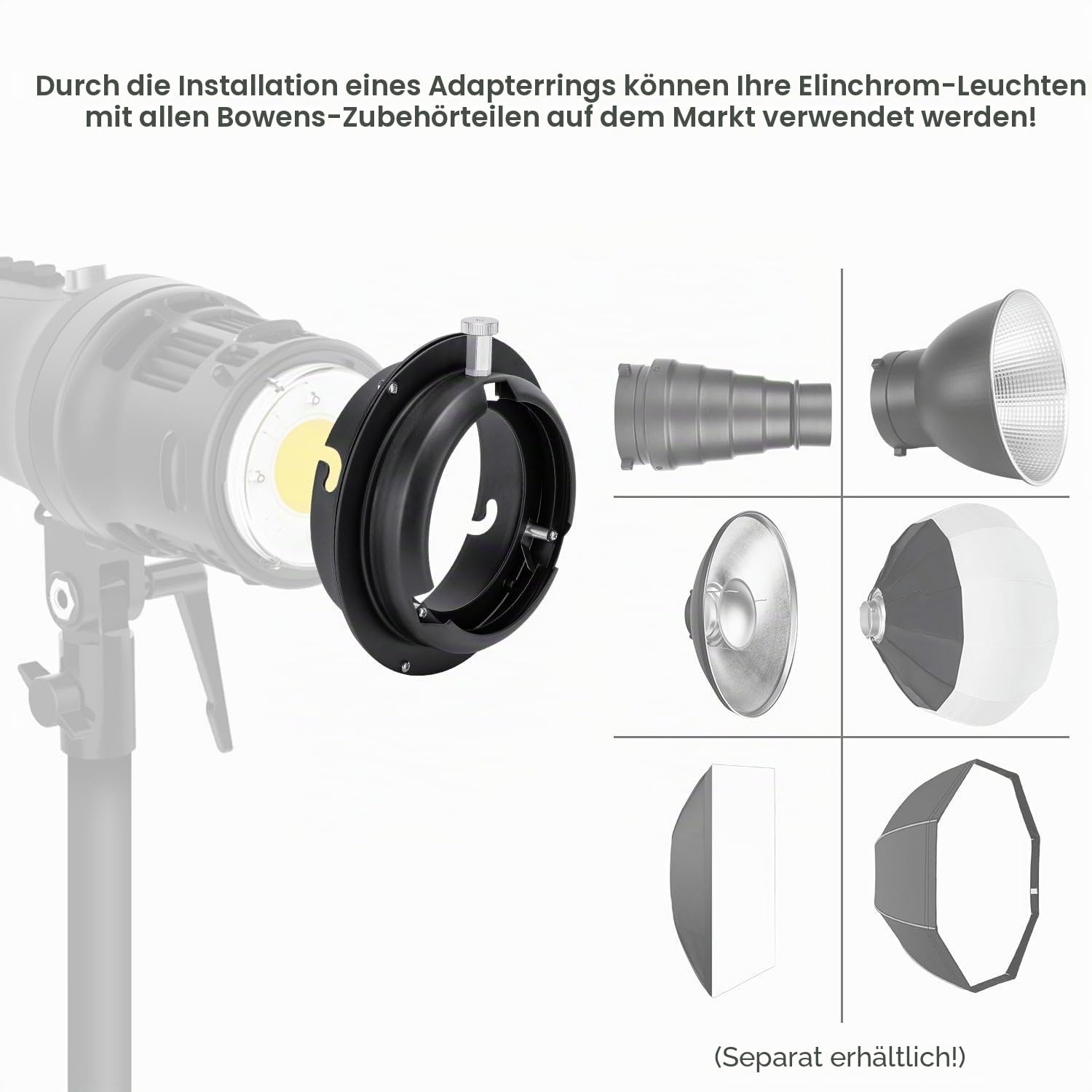 Fomito Adapterring Elinchrom Speedring zu Bowens-Halterung, Konverter, Adapter, für Softbox, professionelle Fotografie