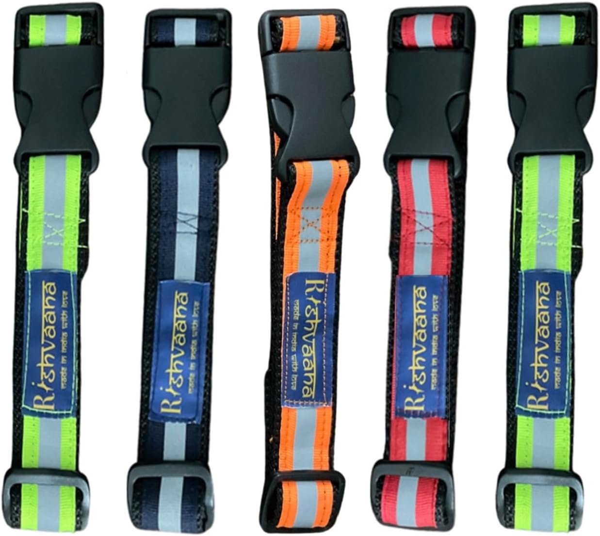 Polypropylene Reflective Collars For Stray Dogs|Pack Of 5|Assorted Colours|Lightweight,High Visibility At Night For Street Dogs Now With Free Zip Ties For Buckle Protection, 10x2.50x0.20 Cm