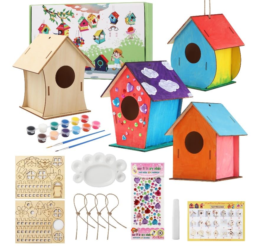 Kit DIY Maison D'Oiseaux En Bois - 4 Modèles à Assembler Et Peindre, Activité Manuelle Enfants Dès 4 Ans
