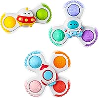 ALASOU 3PCS Suction Cup Spinner Toys for Babies 1-3 Years - Sensory Spinning Tops, Bath Travel Airplane Fun, Toddler Hand-Eye Coordination Gift