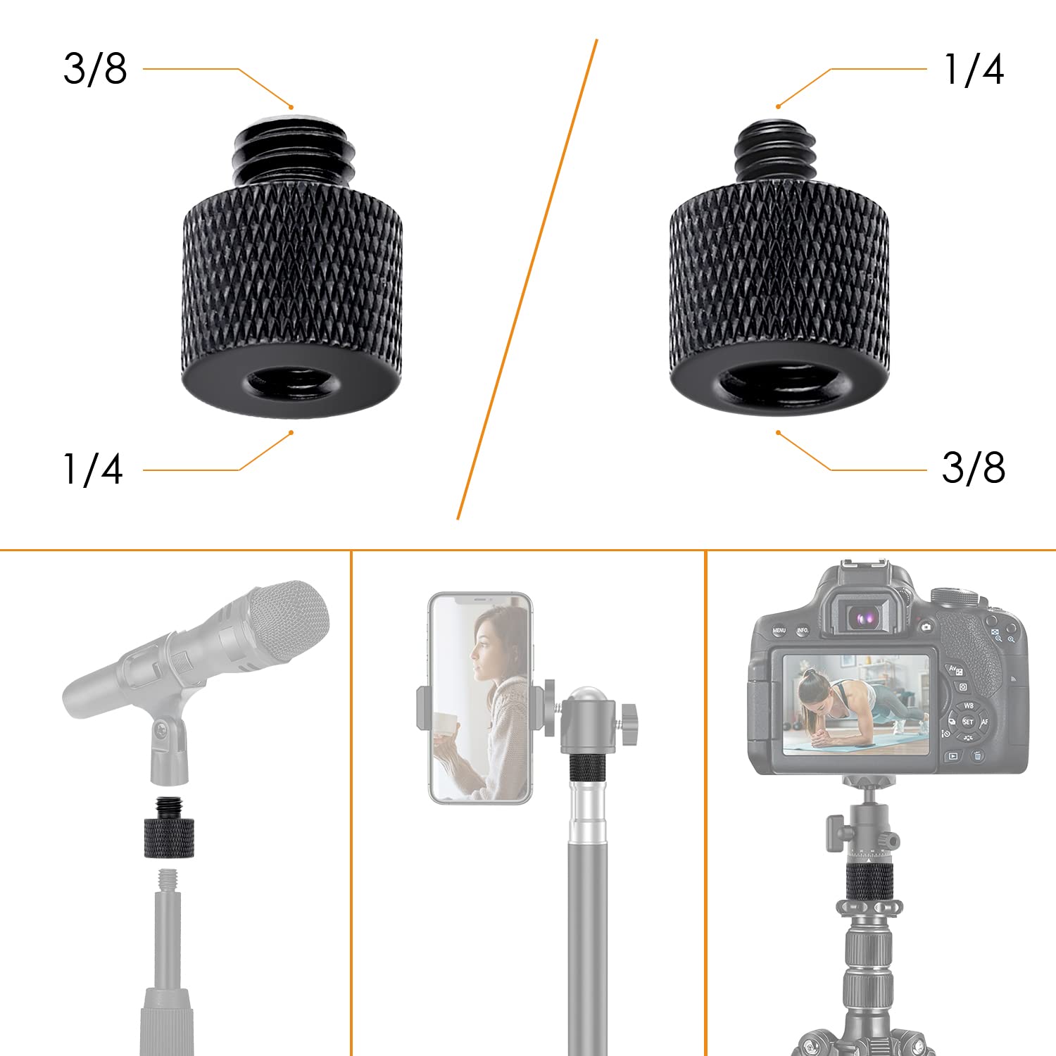 20 Pezzi Adattatori Per Treppiede In Alluminio Da 1/4" A 3/8" - Viti Filettate Per Fotocamera E Microfono - 2