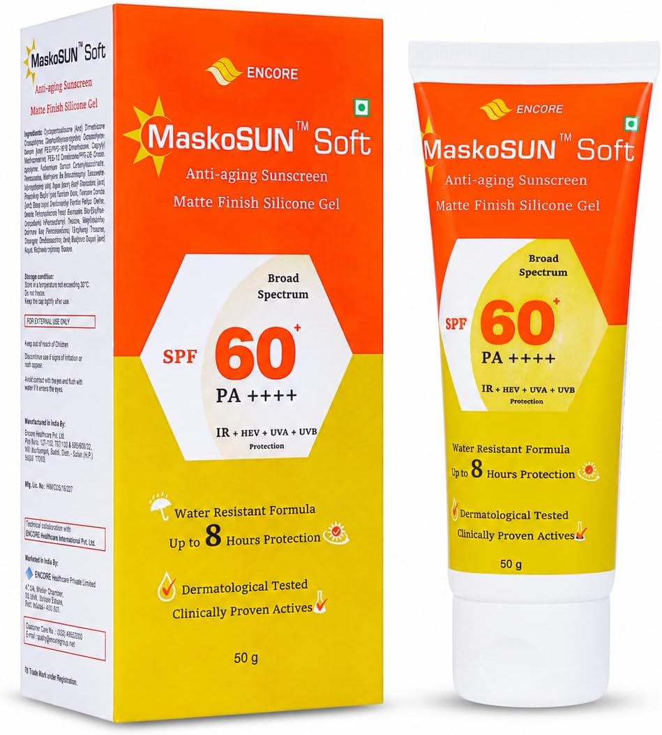 Maskosun | SPF 60 | Anti-Aging Sunscreen | For Sensitive Skin | Broad spectrum PA++++ | matte finish | 8 hours protection Pack of 50g