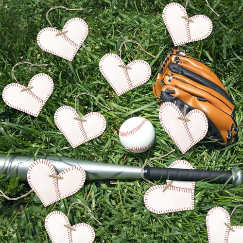 Wavwavw 6 Pcs Baseball Ornaments Leather Vintage Baseball Heart Hanging Decoration Keepsake Encouragement Gift for Sports Lover Team Prizes Homecoming Mum Decor