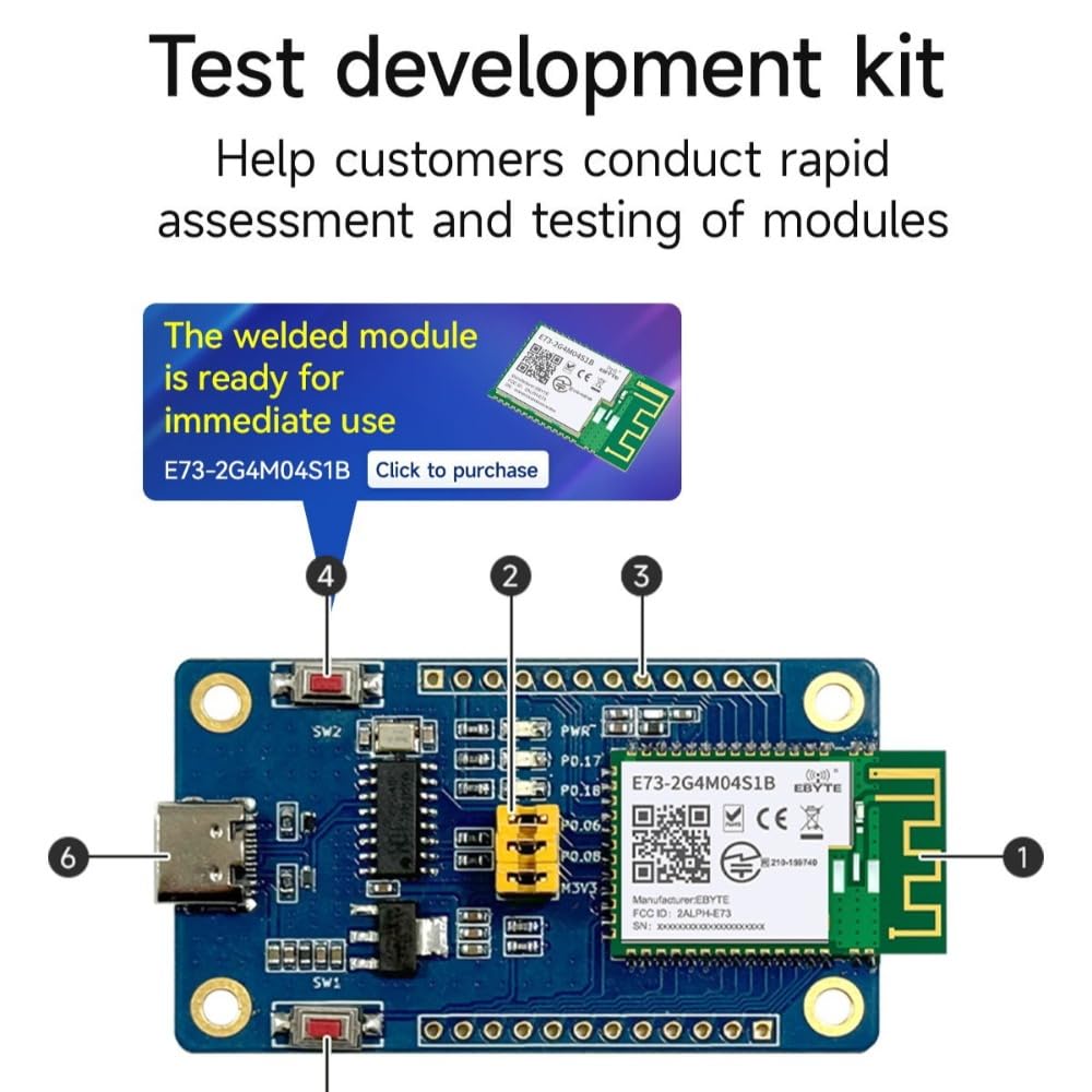 NRF52832 BLE4.2/5.0 Test Board E73-2G4M04S1B RF Transceiver Module ARM Cortex-M4F Core Low Power Industrial Grade