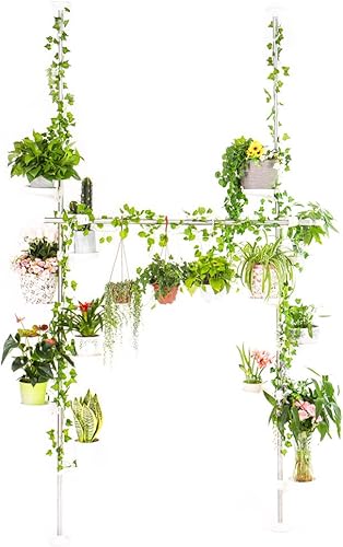 Miniatura 7 de BAOYOUNI - Soportes para plantas de interior con resorte, poste de doble tensión de metal, estante para flores, ahorro de espacio, estante de