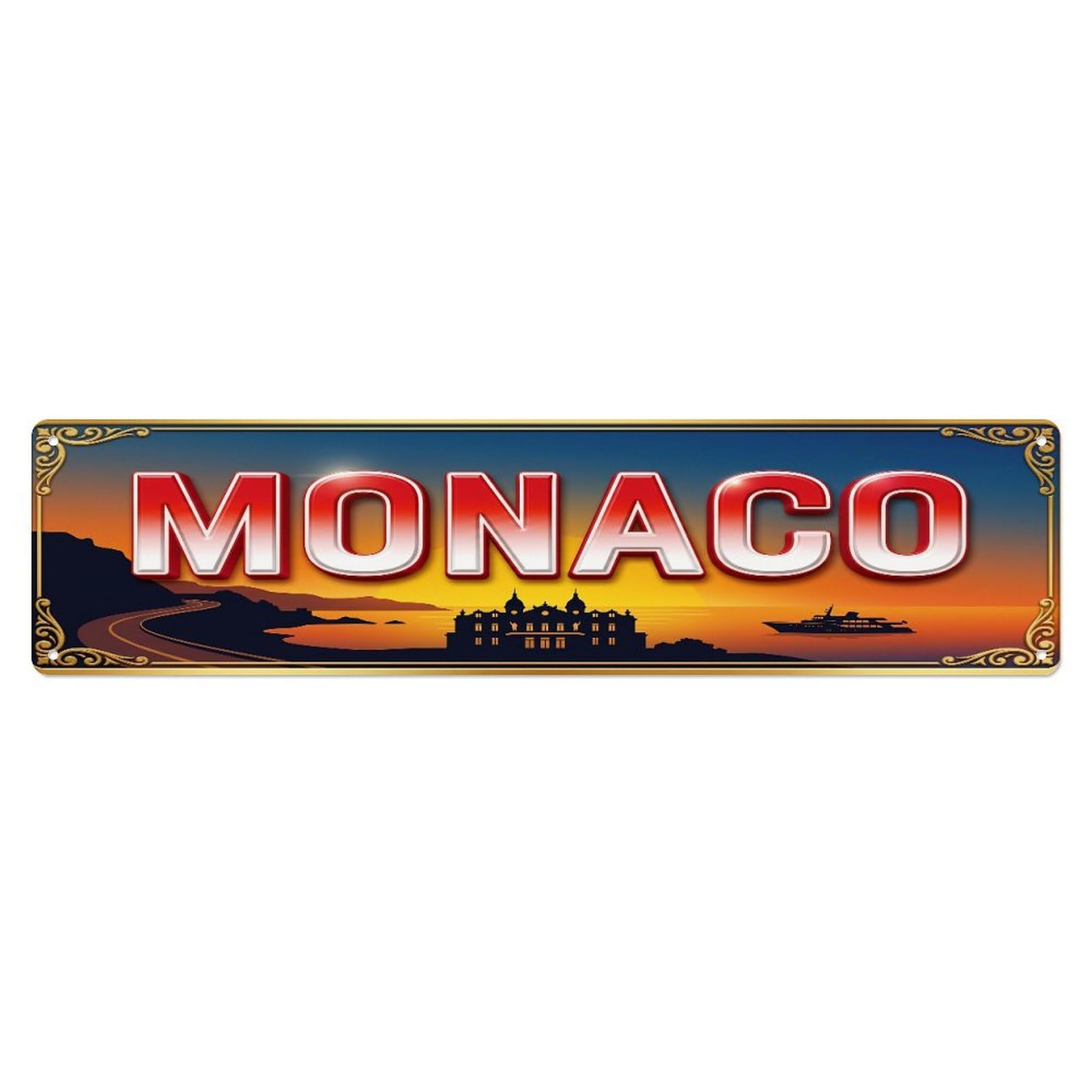 Xanthor Style Metal Tin Sign Vintage Monaco Travel Flag Pattern