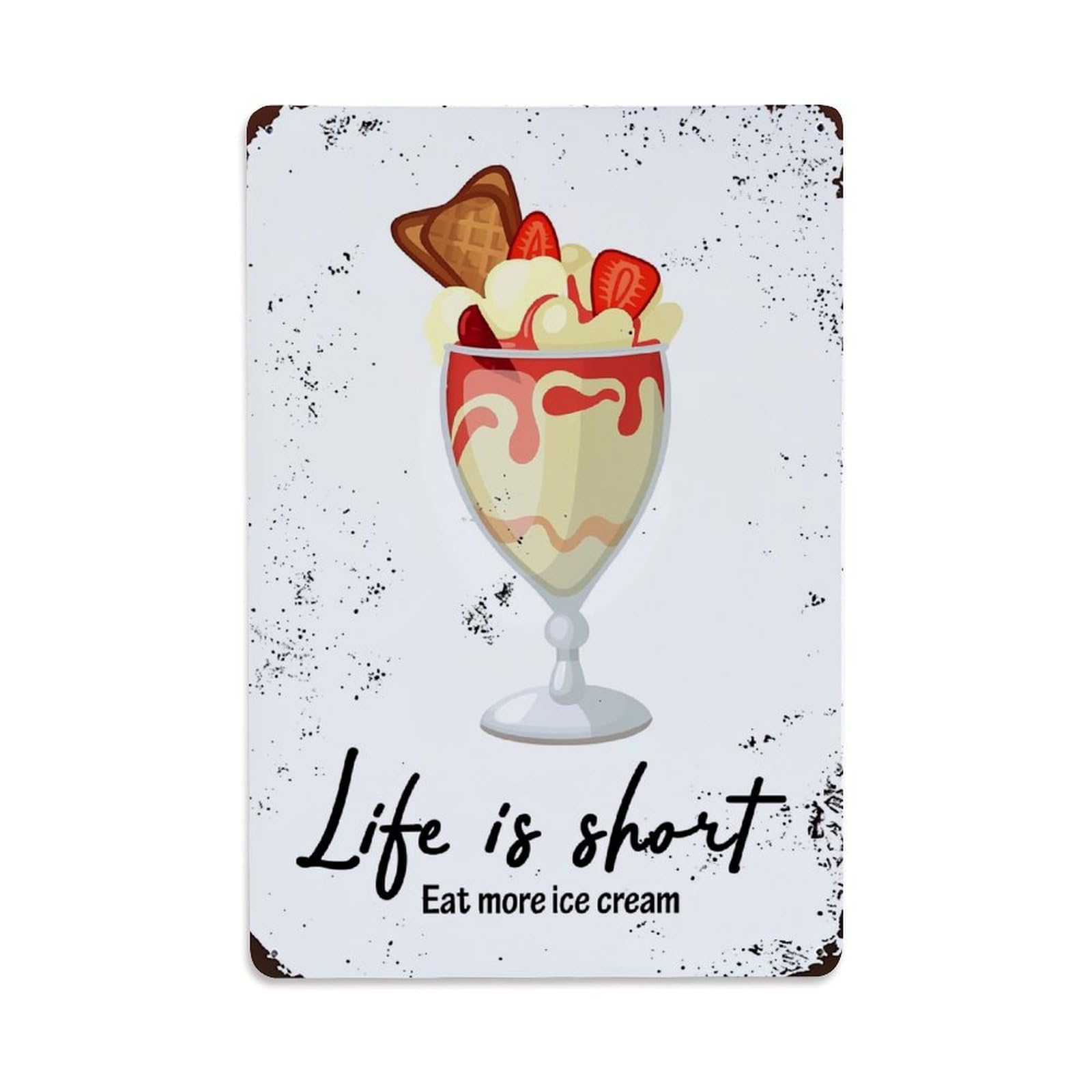 Jdfenggu Vintage Ice Cream Sundae With Strawberries Retro Metal Tin Sign, Metal Poster For Bar, Home, Man Cave, Kitchen, Laundry Room Art Decor 8X12 Inch