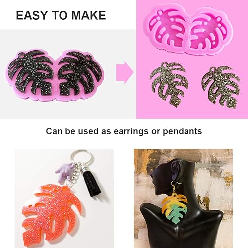 Miniatura 3 de Moldes de silicona para aretes en forma de hoja, tamaño mediano para hacer joyas de resina, moldes de resina epoxi, moldes de resina de silicona