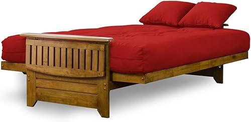 Miniatura 5 de Brentwood Futón de madera con charola abatible en el apoyabrazos y cajoneras de almacenamiento - Acabado heritage, Madera, Marrón