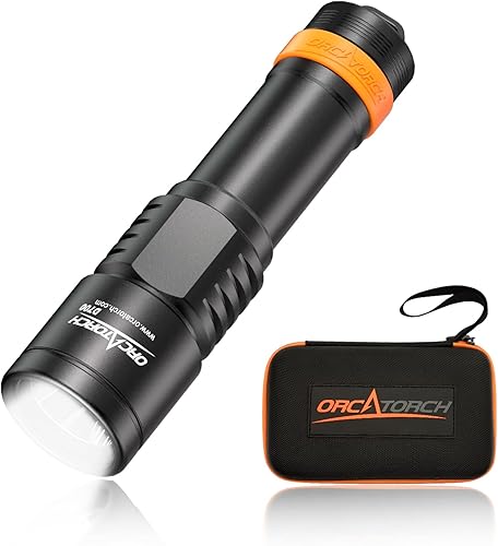 ORCATORCH Luz de buceo D700 de 1700 lúmenes con haz estrecho de 6°, interruptor mecánico de encendido/apagado, impermeable IP68, linterna submarina