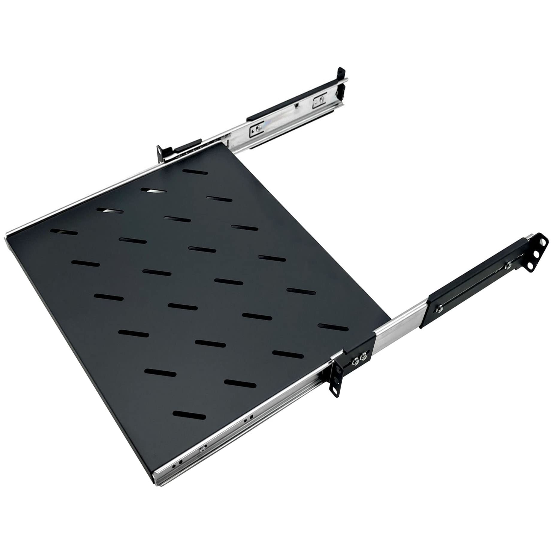 Electriduct Estante deslizante 1U de 14 pulgadas de profundidad – Bandeja universal de montaje en rack ventilada de 19 pulgadas con 4 postes para equipos de red, gabinete de servidor, gabinete de