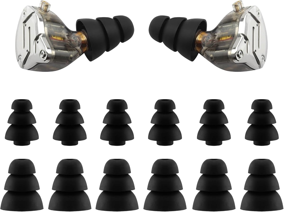 Replacement Triple Flange Ear Tips for KZ ZS10 Pro Earbuds, S/L | Soft Silicone Earbud Tips, 6 Pairs