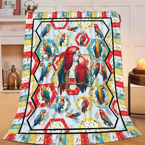 Parrot Bird Throw Blanket Macaw Stuff Gifts for Kids Girls Boys Adults Women Men Soft Cozy Warm Plush Fluffy Fuzzy Fleece Blanket Decor 40''X50''