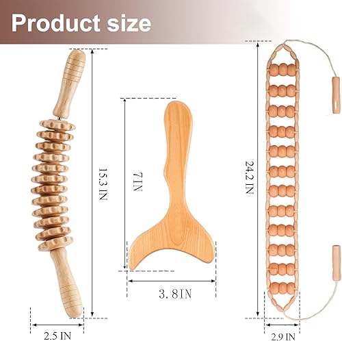 Miniatura 2 de Juego de 3 herramientas de masaje de terapia de madera, masajeador de drenaje linfático para esculpir el cuerpo, herramientas de maderoterapia