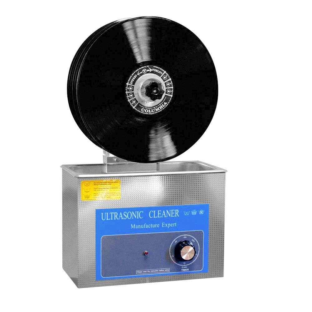 Pulitore a ultrasuoni per dischi in vinile, pulisce 6 dischi contemporaneamente, timer regolabile, rack sollevabile con supporto per asciugatura per una pulizia profonda