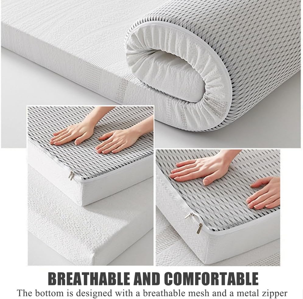 White,90 * 190cm, Floor Futon Mattress 6cm High Density Sponge Roll Up Japanese Floor Mattress Topper Sleeping Mattress Pad with Breathable&Removable Cover for Dormitory Camping Mattress