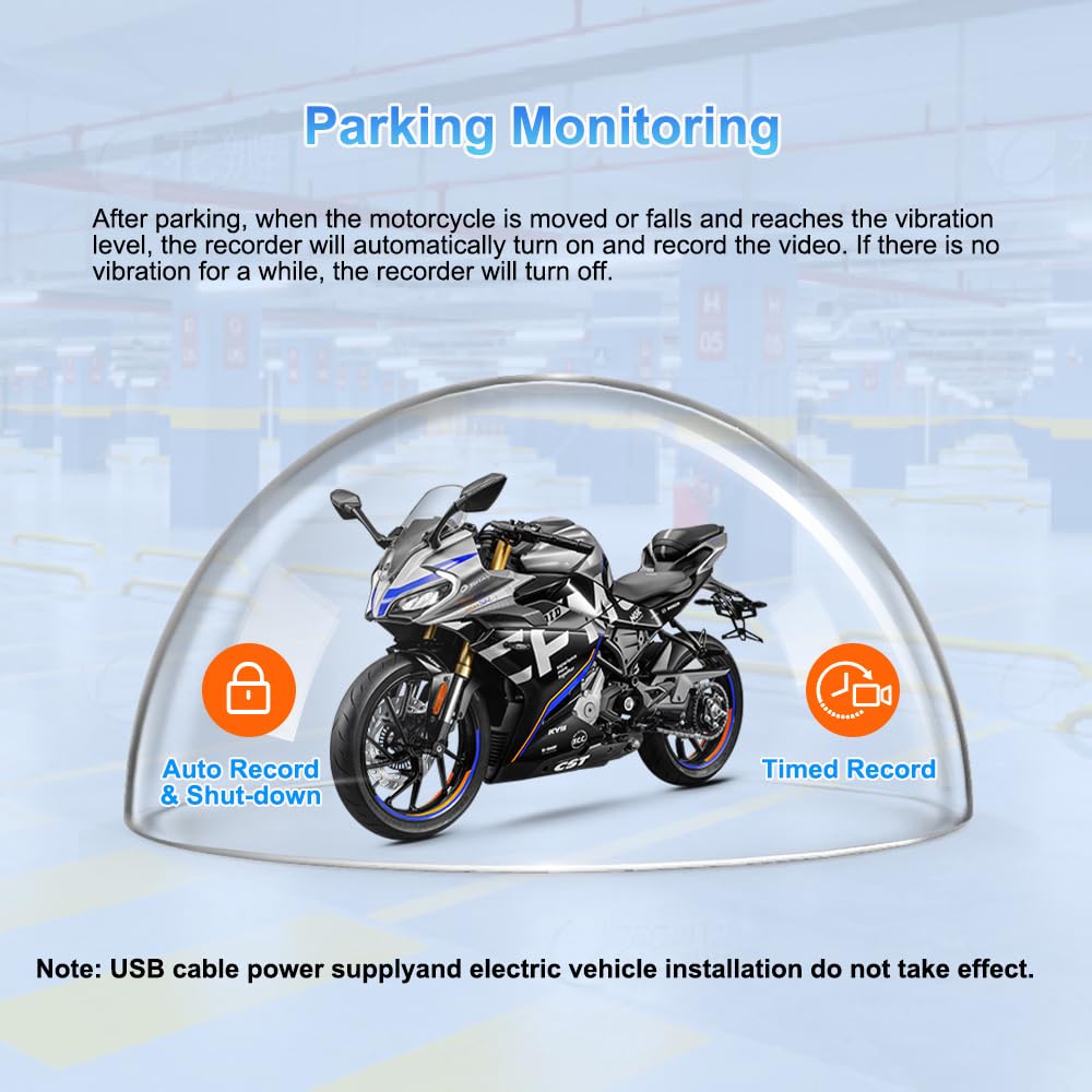 Dashcam per moto VSYSTO, 5,0 pollici, impermeabile, touchscreen per auto e Android con doppia telecamera anteriore e posteriore 150°, 1080P, visione notturna, navigazione GPS, telecomando (CS5-Pro)